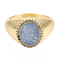 Светло-Голубой Овальное кольцо из натуральной раковины морского ушка/пауа с прозрачным кубическим цирконием, толстое кольцо из настоящей позолоченной латуни 18k для женщин, без никеля , Небесно-голубой, размер США 7 1/4 (17.5 мм)