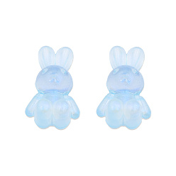 Light Sky Blue Transparent Acrylic Beads, with Glitter Powder, Rabbit, Light Sky Blue, 24.5x14.5x11mm, Hole: 2.5mm, about 300pcs/500g