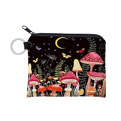 Red Polyester Zip Pouches, Change Purse, Rectangle with Mushroom Pattern, Red, 9.3x11.3cm