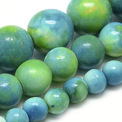 Turquoise Foncé Océan synthétique perles de jade blanc brins, teint, ronde, turquoise foncé, 6~7mm, Trou: 1mm, Environ 65 pcs/chapelet, 16.3 pouce
