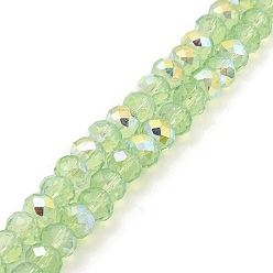 Vert Clair Cuisson des brins de perles de verre transparentes peintes, imitation opalite, facette, de couleur plaquée ab , ronde, vert clair, 8x6.5mm, Trou: 1.4mm, Environ 64~65 pcs/chapelet, 16.34~16.54'' (41.5~42 cm)