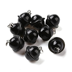 Obsidian Natural Obsidian Pendants, Planet Charms, with Platinum Plated Alloy Snap on Bails, 19.5~21.5x18~18.5mm, Hole: 5.5x3.3mm