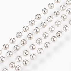 Platino Cadenas de bolas de hierro, cadena de perlas, soldada, con carrete, sin níquel, Platino, grano de aproximadamente 2.4 mm de diámetro, aproximadamente 328.08 pies (100 m) / rollo