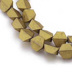 Golden Plated Electroplated Non-magnetic Synthetic Hematite Beads Strands, Frosted, Trapezoid, Golden Plated, 8x8x4mm, Hole: 1mm, about 52pcs/strand, 16.14 inch(41cm)