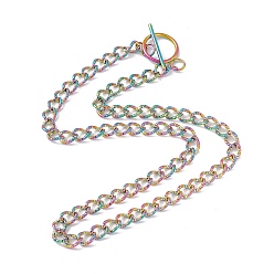 Rainbow Color Ion Plating(IP) 304 Stainless Steel Curb Chain Necklace with Toggle Clasps for Women, Rainbow Color, 20.67 inch(52.5cm)