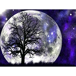 Mixed Color Tree & Moon DIY Diamond Painting Kits, including Resin Rhinestones, Diamond Sticky Pen, Tray Plate and Glue Clay, Mixed Color, 400x300mm