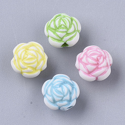 Mixed Color Craft Style Acrylic Beads, Double-sided Flower, Mixed Color, 9x9.5x9mm, Hole: 1.8mm, about 1315pcs/500g