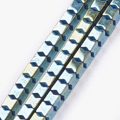 Plaqué Vert Galvanoplastie non magnétiques hématite synthétique brins de perles, cube, vert plaqué, 3x3x3mm, Trou: 0.5mm, Environ 132 pcs/chapelet, 15.7 pouce (9.8 cm)