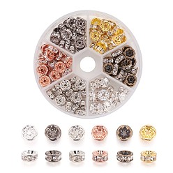 Mixed Color Brass Rhinestone Spacer Beads, Grade AAA, Straight Flange, Rondelle, Crystal, Mixed Color, 8x3.8mm, Hole: 1.5mm, 120pcs/box