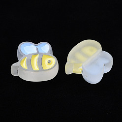 Blanc Fumé Perles acryliques transparentes, avec l'émail, givré, abeille, fumée blanche, 23.5x26x9mm, Trou: 3mm