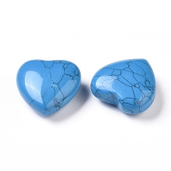 Deep Sky Blue Natural Howlite Dyed & Heated Heart Love Stone, Pocket Palm Stone for Reiki Balancing, Deep Sky Blue, 29~30.5x30x13.5~14mm