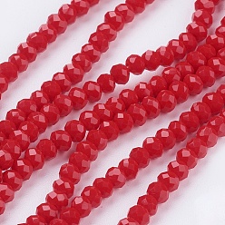 Rouge Perles en verre jade d'imitation, facette, rondelle, rouge, 3x2mm, Trou: 0.5mm, Environ 160~165 pcs/chapelet, 15.35 pouces ~ 15.75 pouces (39~40 cm)