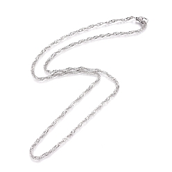 Stainless Steel Color 304 Stainless Steel Singapore Chain Necklaces, Water Wave Chain Necklaces, with Lobster Claw Clasps, Stainless Steel Color, 19.69 inch(50cm), 2x0.35mm.