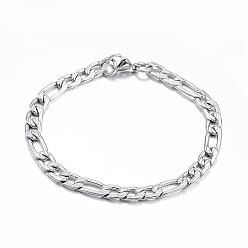 Stainless Steel Color 304 Stainless Steel Bracelets, Figaro Chains, with Lobster Clasp, Stainless Steel Color, 7-7/8 inch(20cm), 6mm