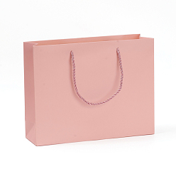 Pink Sacs en papier kraft, sacs-cadeaux, sacs à provisions, sacs de mariage, rectangle avec poignées, rose, 210x270x80mm