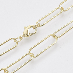 Light Gold Fabricación de collar de cadena de clip de papel ovalado redondo de latón, con cierre de langosta, la luz de oro, 24.4 pulgada (62 cm), link: 20x6.5x1 mm