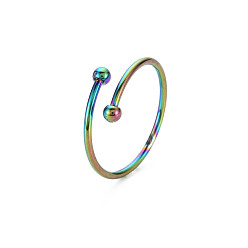Rainbow Color Rainbow Color 304 Stainless Steel Double Beaded Thin Open Cuff Rings, US Size 7 3/4(17.9mm)