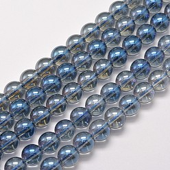 Steel Blue Electroplated Synthetic Quartz Bead Strands, Round, Full Rainbow Plated, Steel Blue, 3mm, Hole: 1mm, about 135pcs/strand, 15.7 inch