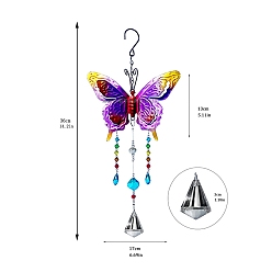 Magenta Carillons éoliens papillon en métal, avec des charmes de verre, ornements suspendus, magenta, 360mm