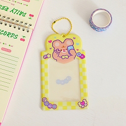 Bear PVC Photocard Sleeve Keychain, with Ball Chains and Rectangle Clear Window, Rectangle, Yellow, Bear Pattern, 111x86mm, Inner Diameter: 103x80mm