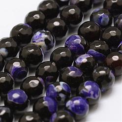 Indigo Faceted Natural Fire Crackle Agate Beads Strands, Round, Dyed & Heated, Indigo, 6mm, Hole: 1mm, about 56~58pcs/strand, 14 inch(35.6cm)