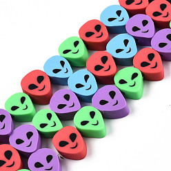 Colorful Handmade Polymer Clay Beads Strands, Alien, Colorful, 10~12x8~9.5x4~5mm, Hole: 1.4mm, about 40pcs/strand, 13.78 inch(35cm)