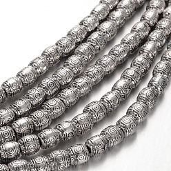 Antique Silver Barrel Tibetan Style Alloy Bead Strands, Cadmium Free & Nickel Free & Lead Free, 6x6mm, Hole: 2mm, about 34pcs/Strand