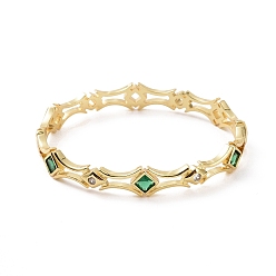 Зеленый Шарнирный браслет с ромбами из кубического циркония, золотые латунные украшения для женщин, зелёные, внутренний диаметр: 2-3/8 дюйм (5.9 см)