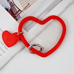 Rouge Lanière de téléphone en silicone avec boucle en forme de cœur, lanière de poignet avec porte-clés en plastique et alliage, rouge, 7.5x8.8x0.7 cm