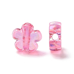 Rose Chaud Perles acryliques transparentes, couleur claire ab, fleur, rose chaud, 10x10x4mm, Trou: 1.8mm, environ1905 pcs / 500 g