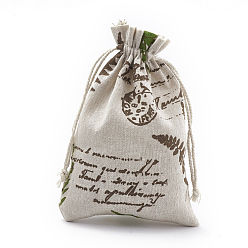 Кокосово-Коричневый Упаковочные мешки из поликоттона (полиэстер), с напечатанным листом и словом, кокосового коричневый, 18x13 см