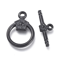 Electrophoresis Black 304 Stainless Steel Toggle Clasps, Ring, Electrophoresis Black, Ring: 19x13.5x2.7mm, Hole: 1.8mm, Bar: 19.5x7x2.5mm, Hole: 1.2mm