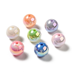Couleur Mélangete Placage uv perles acryliques irisées arc-en-ciel opaques, ronde, couleur mixte, 15~15.5x15.5~16mm, Trou: 2.7~2.8mm