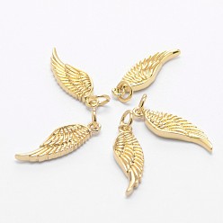 Real 18K Gold Plated Brass Micro Pave AAA Cubic Zirconia Pendants, Wing, Lead Free & Cadmium Free & Nickel Free, Real 18K Gold Plated, 21x7x2.5mm, Hole: 3mm
