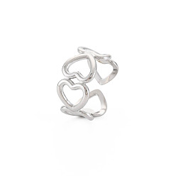 Color de Acero Inoxidable 304 anillo de puño de corazón abierto de acero inoxidable para mujer, sin níquel, color acero inoxidable, tamaño de EE. UU. 6 3/4 (17.1 mm)