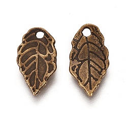 Antique Bronze Tibetan Style Pendants, Leaf, Antique Bronze, Cadmium Free & Lead Free, 16x8x2mm, Hole: 1mm