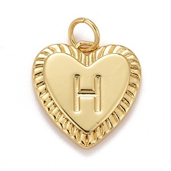Letter H Rack Plating Real 18K Gold Plated Brass Pendants, with Jump Rings, Long-Lasting Plated, Lead Free & Cadmium Free & Nickel Free, Heart with Letter A~Z, Letter.H, 16x15x2.5mm, Jump Ring: 5x0.5mm, 3mm Inner Diameter