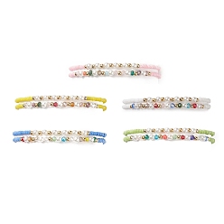Couleur Mélangete Ensemble de bracelets extensibles en perles de verre et perles d'imitation et en laiton de style pcs 2 pour femmes, couleur mixte, diamètre intérieur: 2 pouce (2 cm), 5 pc / style