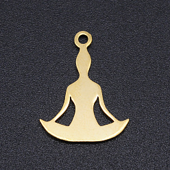 Oro Tema de chakra, 201 colgantes de acero inoxidable con corte láser, yoga, dorado, 18x14x1 mm, agujero: 1.4 mm