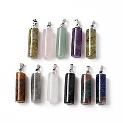 Mixed Stone Natural Mixed Stone Pendants, with Platinum Tone Brass Findings, Column Charm, 27x8mm, Hole: 6x3.2mm