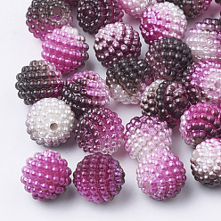 Deep Pink Imitation Pearl Acrylic Beads, Berry Beads, Combined Beads, Rainbow Gradient Mermaid Pearl Beads, Round, Deep Pink, 12mm, Hole: 1mm, about 200pcs/bag