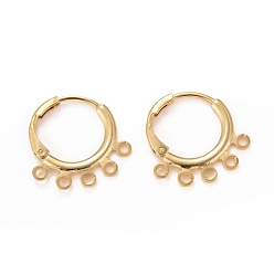 Real 24K Gold Plated 5-hole Rack Plating Eco-friendly Brass Huggie Hoop Earring Findings, Lead Free & Cadmium Free, Ring, Real 24K Gold Plated, 18.5x18x1.5mm, Hole: 1.5mm, Pin: 1mm