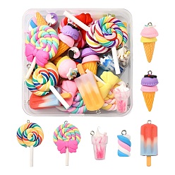 Mixed Color Food Shape Pendant Set for DIY Jewelry Making Finding Kit, Including Ice Cream & Lollipop & Marshmallow Polymer Clay Pendamts, Ice Cream Resin Pendants, Mixed Color, 26pcs/box