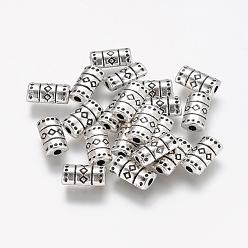 Argent Antique Perles en alliage de style tibétain, sans plomb & sans nickel & sans cadmium , Tube, argent antique, 9x5x3mm, Trou: 2mm