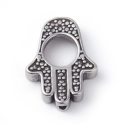 Antique Silver 316 Surgical Stainless Steel Bead Frames, Hamsa Hand/Hand of Fatima/Hand of Miriam, Antique Silver, 14x18.5x3.4mm, Hole: 1.5mm