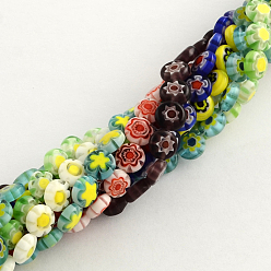 Mixed Color Handmade Millefiori Glass Bead Strands, Flat Round, Mixed Color, 8x4mm, Hole: 1mm, about 50pcs/strand, 15.3 inch