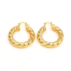 Real 18K Gold Plated Brass Hoop Earrings, Long-Lasting Plated, Twisted Ring Shape, Real 18K Gold Plated, 1-1/2x1-3/8x1/4 inch(38.7x34x7.4mm), Pin: 0.5mm