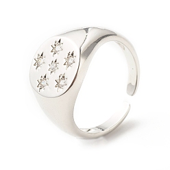 Platino Anillo de estrella con circonita cúbica transparente, anillo abierto de sello para mujer, sin plomo y cadmio, Platino, tamaño de EE. UU. 7 (17.3 mm)