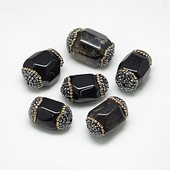 Black Onyx Perles d'onyx noir naturel, avec strass, teint, facette, ovale, 24~29x15~19x14~18mm, Trou: 1mm