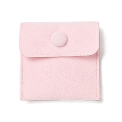 Pink Velvet Jewelry Storage Pouches, Square Jewelry Bags with Snap Fastener, for Earrings, Rings Storage, Pink, 69~70x70.5~71x9mm